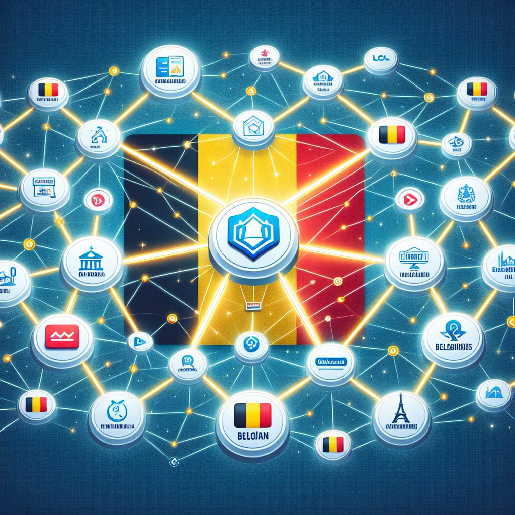 Illustration représentant une stratégie de liens efficace avec des entreprises belges se connectant via de nombreux backlinks de qualité.