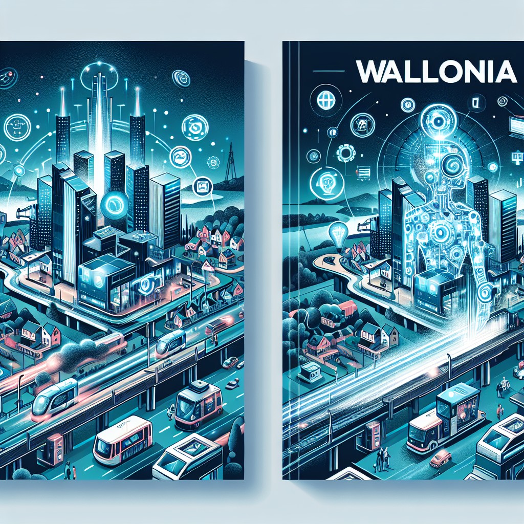 Couverture illustrant la transformation digitale en Wallonie, avec des éléments modernes de technologie et d'innovation.