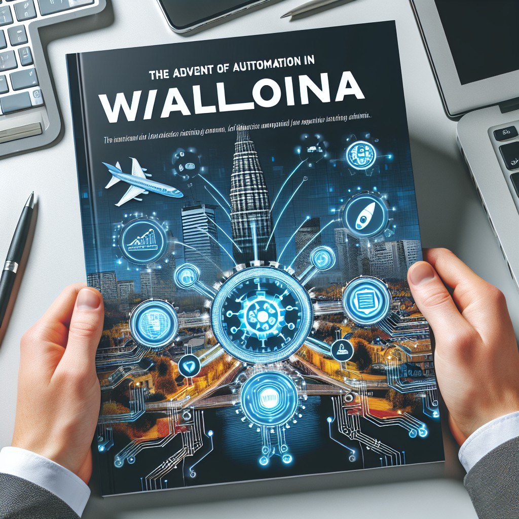 Couverture illustrant l'avènement de l'automatisation marketing en Wallonie, avec des graphiques et des icônes technologiques en arrière-plan.