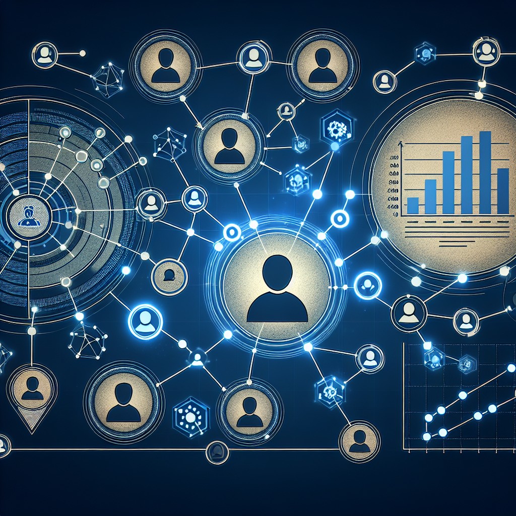 Une illustration montrant l'impact du Machine Learning sur le CRM, avec des graphiques de données et des icônes de clients interconnectés.