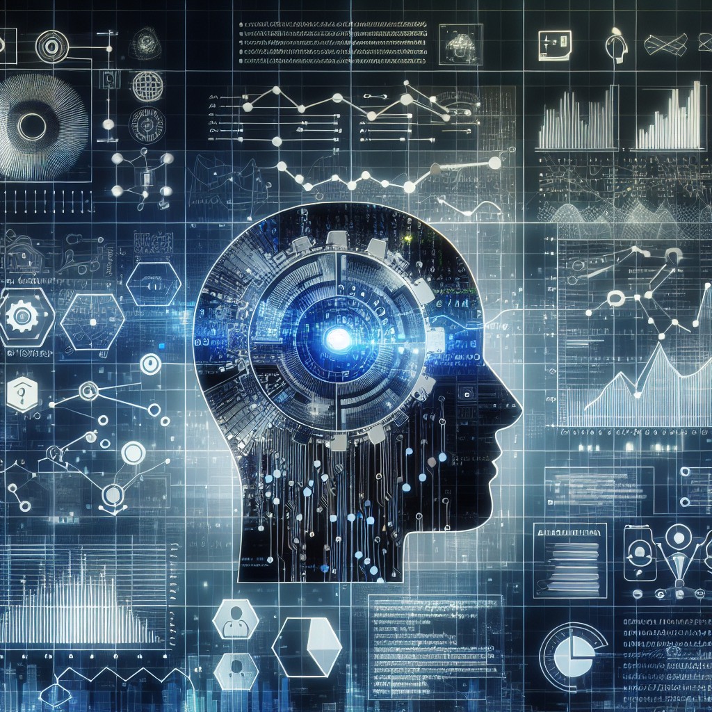 Graphique représentant le concept de Machine Learning avec des algorithmes et des analyses de données en arrière-plan