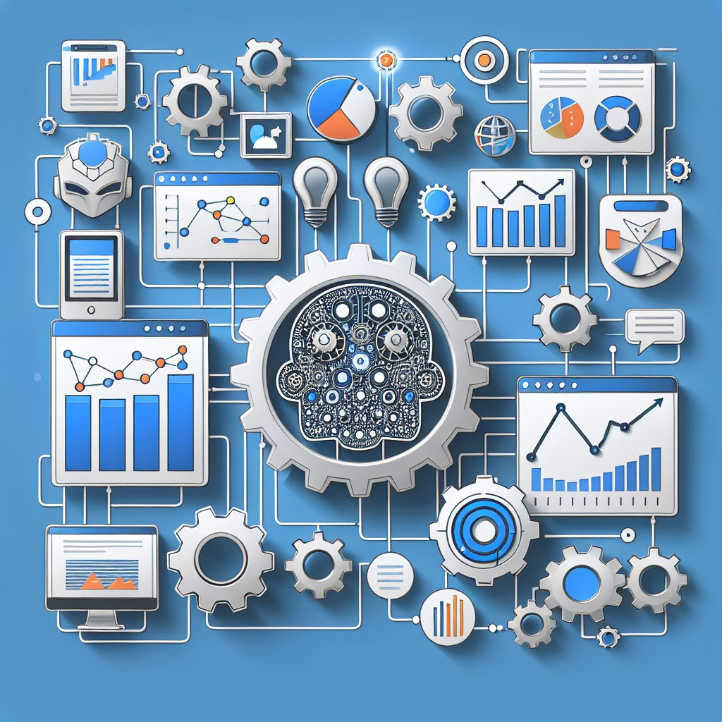 Une illustration montrant des outils de marketing automation en action, intégrant l'IA et l'analytique.