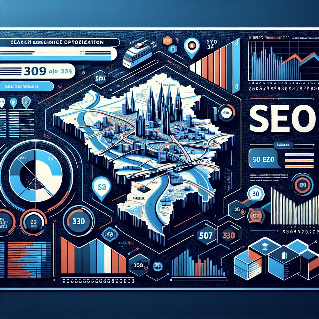 Image de couverture représentant des éléments SEO tels que graphiques de trafic web, mots-clés et une carte de la Wallonie.