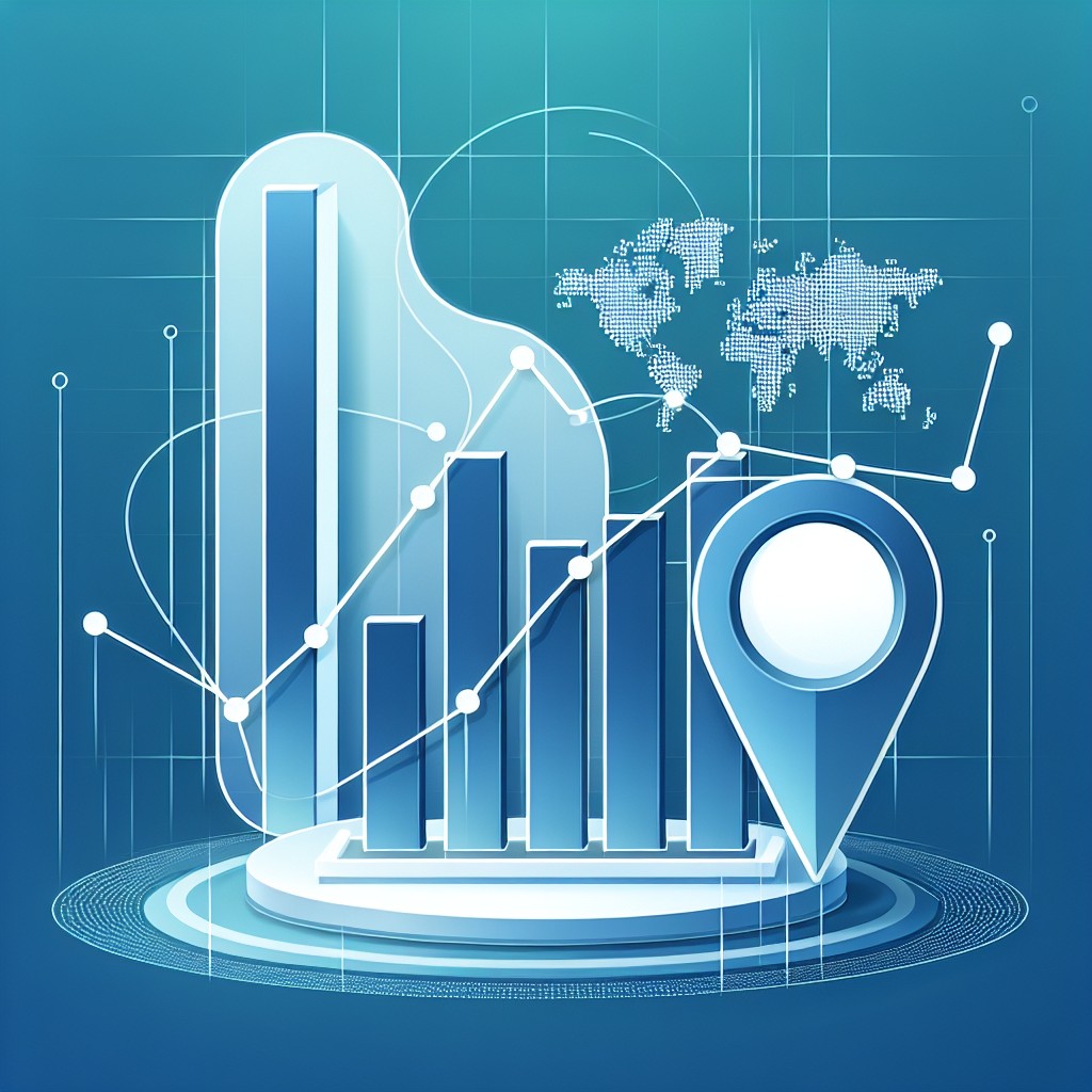 Une illustration contemporaine montrant un graphique de croissance et des éléments géographiques, symbolisant le SEO local.