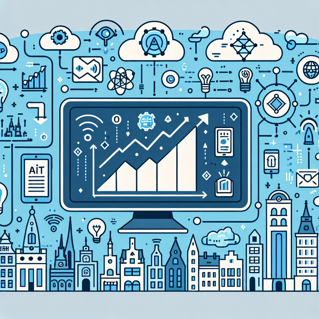 Illustration montrant l'essor de la digitalisation dans les entreprises wallonnes, avec des icônes de technologie et de connectivité.