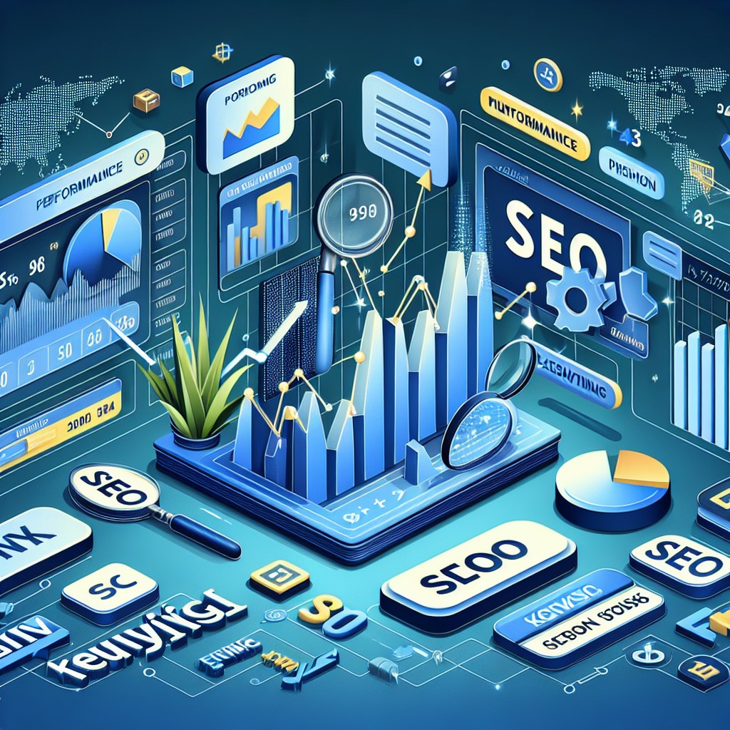 Couverture illustrant les outils SEO avec des graphiques de performance et des mots-clés.