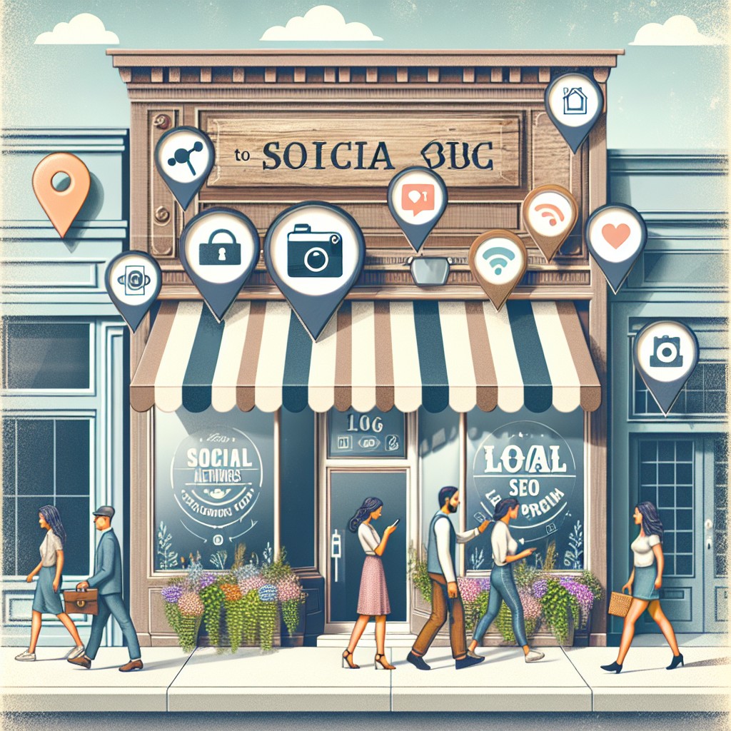 Couverture de l'article 'Introduction aux Réseaux Sociaux et SEO Local' montrant un business local avec des éléments de réseaux sociaux.