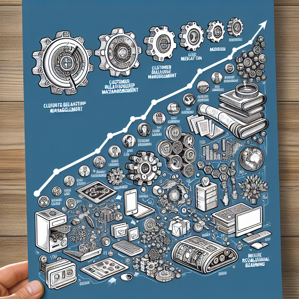 Image de couverture représentant l'évolution du marketing digital avec des illustrations de technologies avancées telles que le CRM et le Machine Learning.