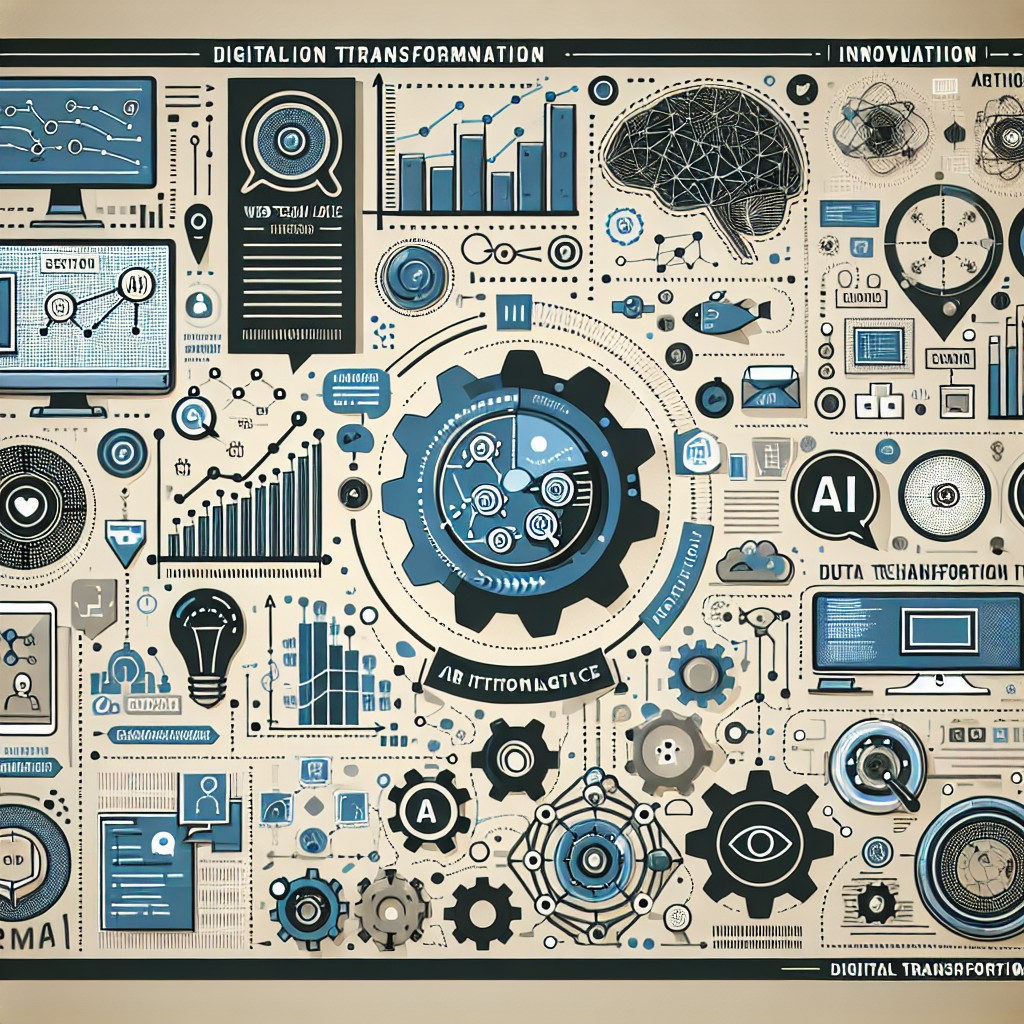 Un graphique illustrant diverses technologies web telles que l'intelligence artificielle et les CRM, symbolisant l'innovation et la transformation digitale.