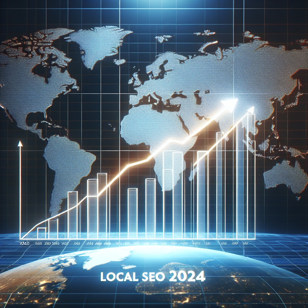 Un graphique montrant la croissance des recherches locales avec une carte de localisation en arrière-plan, illustrant l'importance du SEO local en 2024.