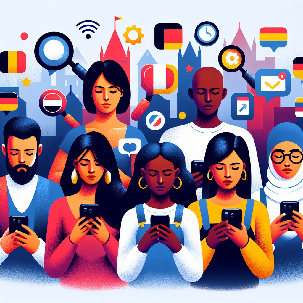 Couverture montrant des utilisateurs belges naviguant sur des smartphones, symbolisant l'importance du SEO Mobile en Belgique.