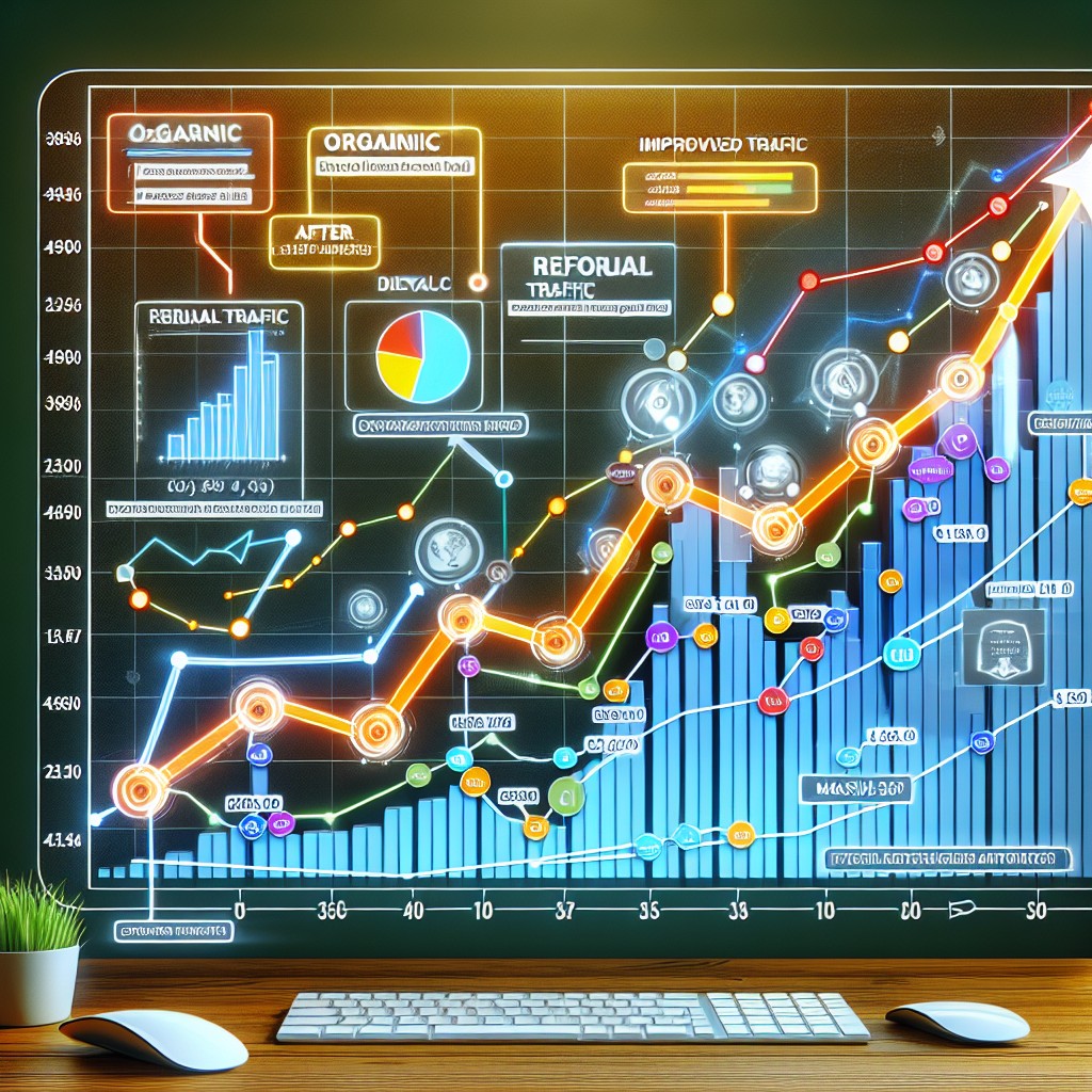 Image montrant un diagramme de l'amélioration du trafic web grâce à un audit SEO.