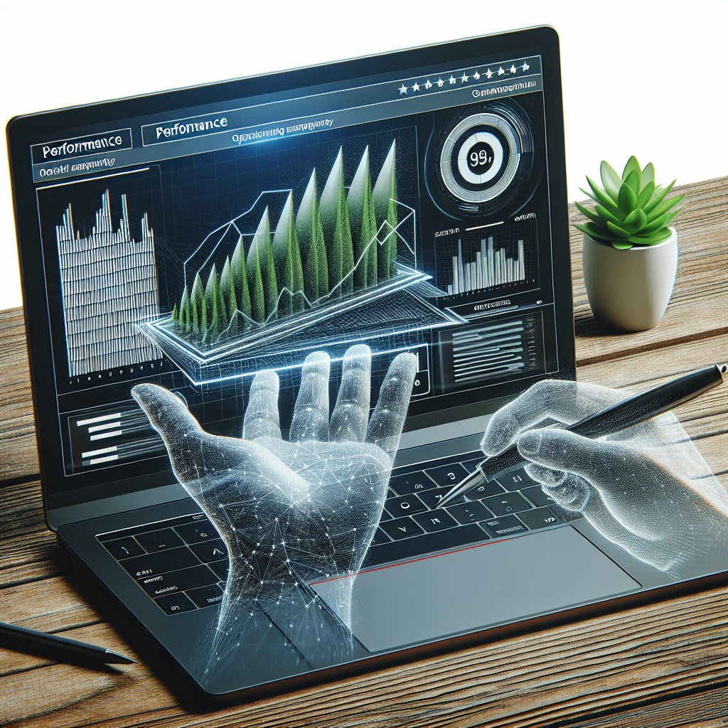 Un ordinateur portable ouvert avec des graphiques de performance, symbolisant l'optimisation de la présence digitale.