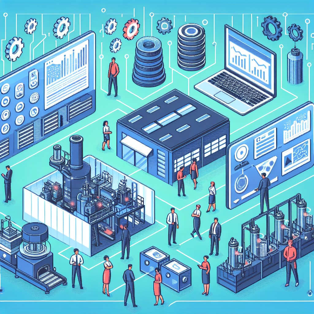 Illustration représentant une PME industrielle en pleine transformation digitale, intégrant des outils technologiques modernes.