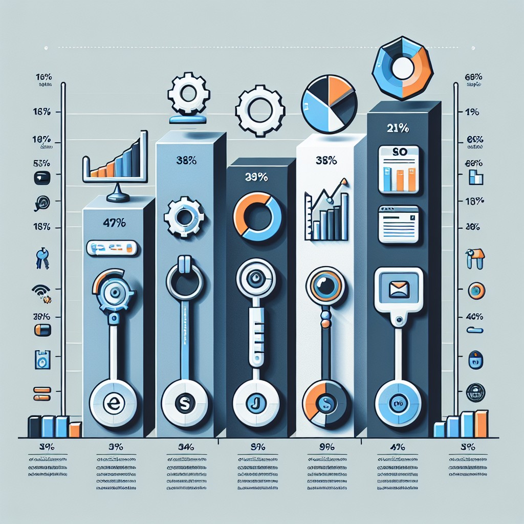 Une analyse comparative des principaux outils SEO utilisés par les entreprises belges, représentée à travers des graphiques et des icônes des outils.