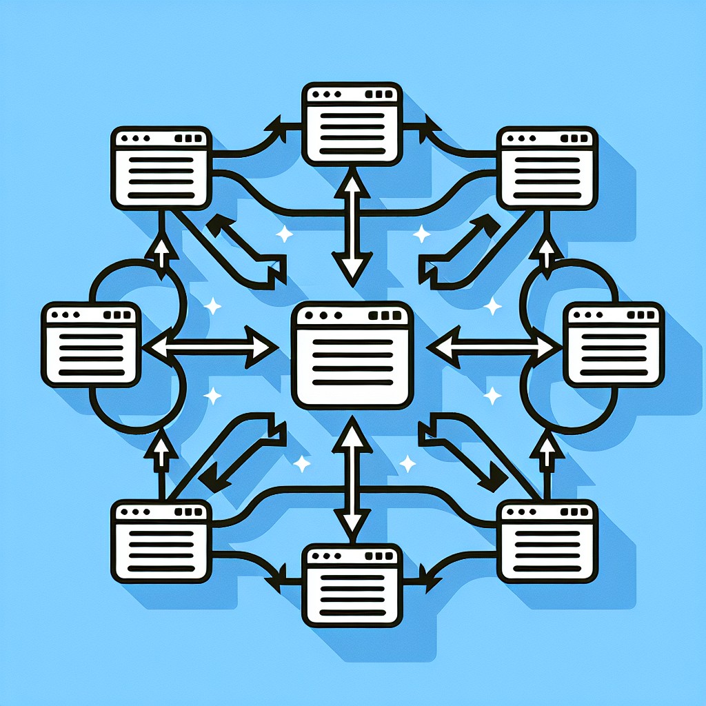 Une illustration montrant des flèches liant différentes pages web, symbolisant les backlinks.