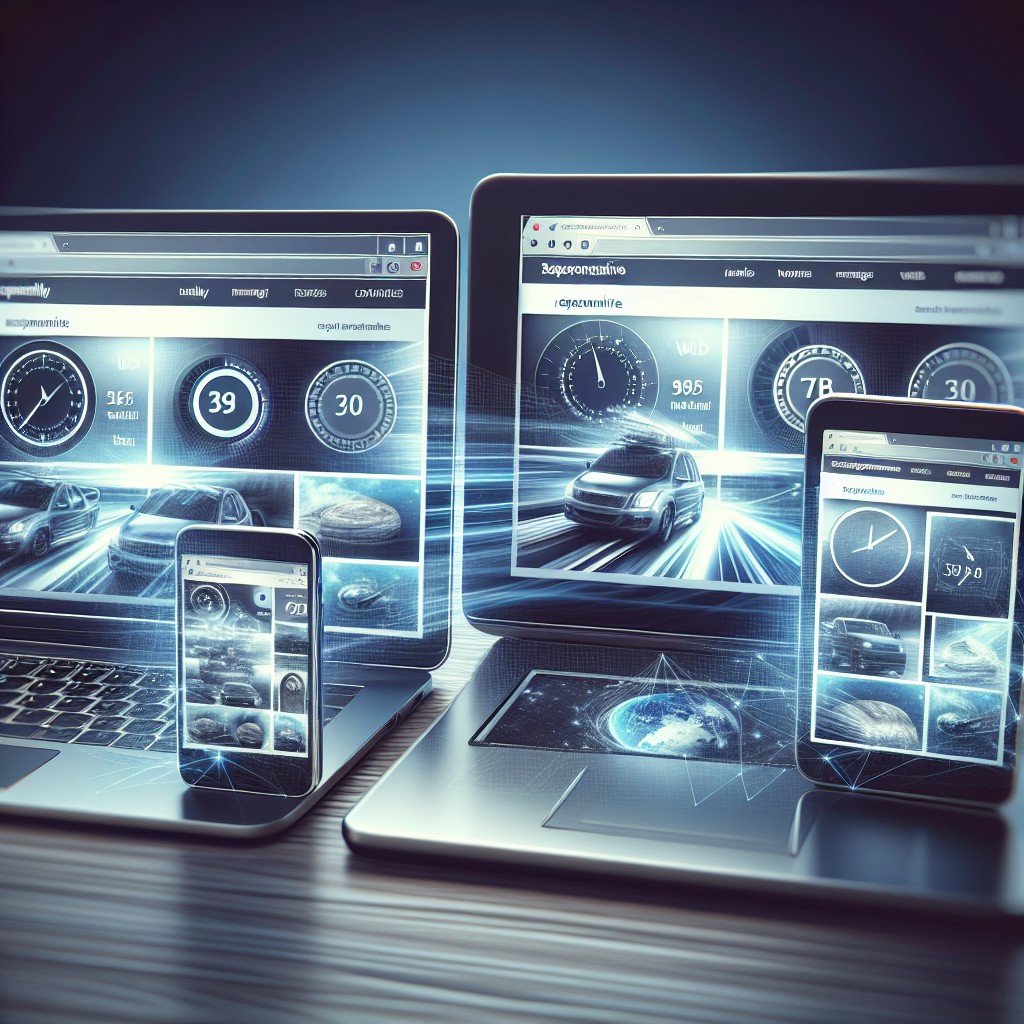 Une image d'un site web affiché sur un ordinateur portable, une tablette et un smartphone, symbolisant la performance et la réactivité en ligne.