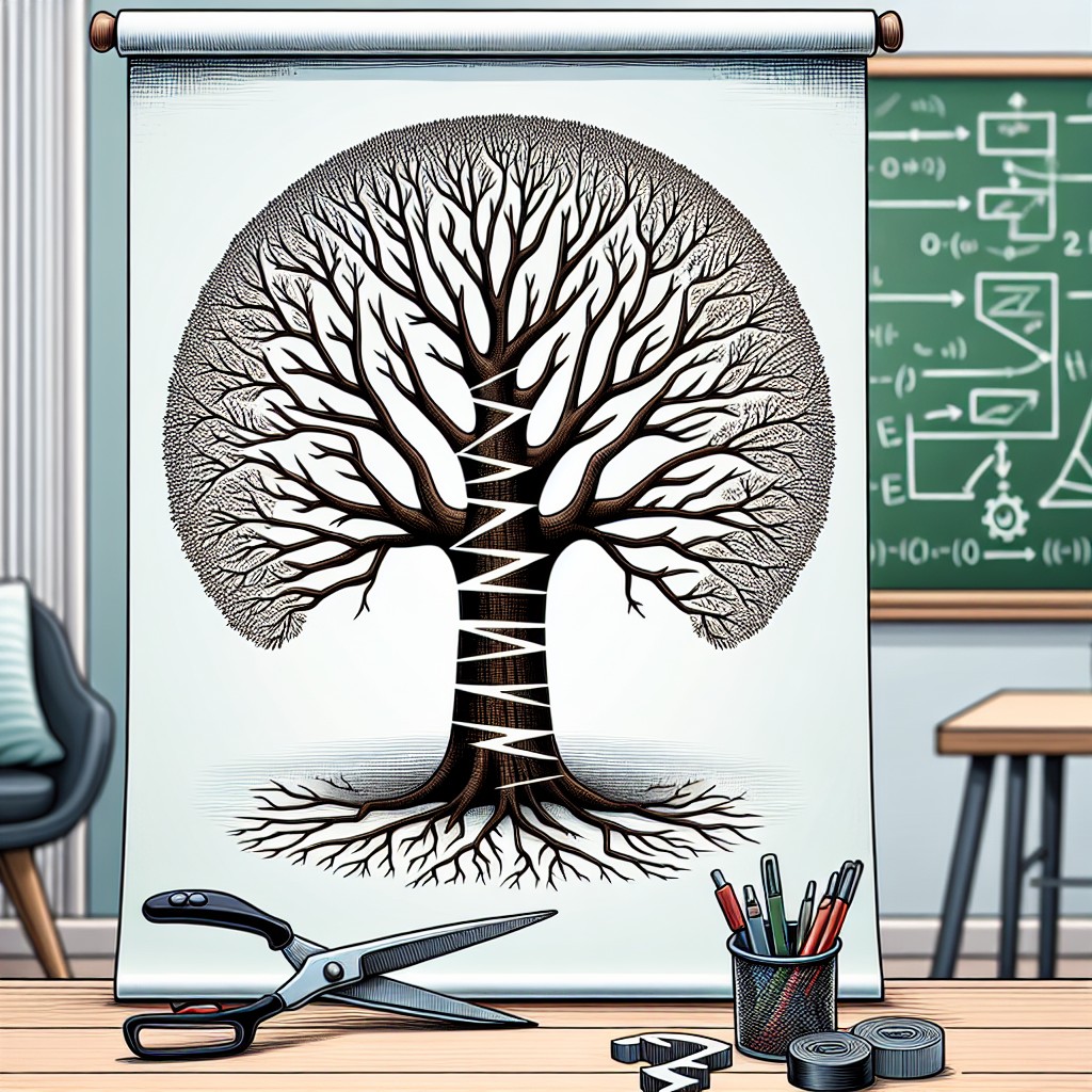 Illustration montrant un arbre de décision avec des branches coupées, symbolisant le processus de pruning dans le machine learning.