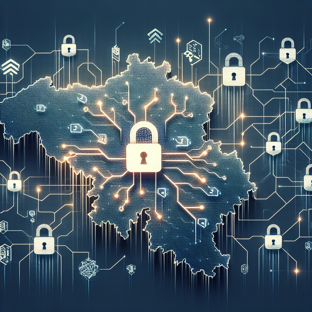 Image illustrant une carte de la Wallonie avec des symboles de cybersécurité, comme des cadenas numériques et des lignes de code.