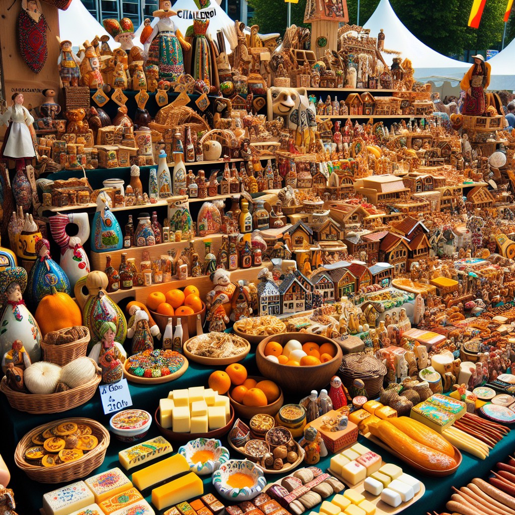 Un étal coloré de produits artisanaux et spécialités culinaires wallonnes lors des Fêtes de Charleroi.