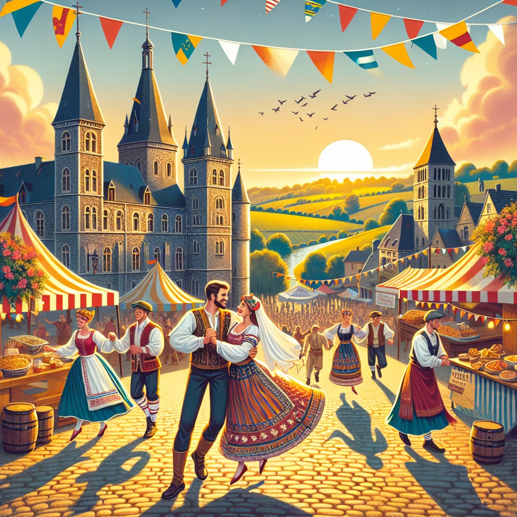 Couverture illustrant les festivités d'août en Wallonie avec des éléments culturels et traditionnels.