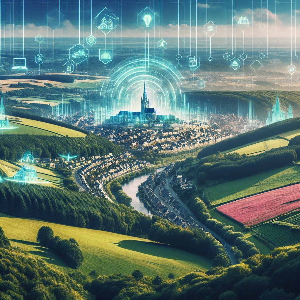 Vue panoramique de la Wallonie avec des éléments technologiques et numériques symbolisant la transformation digitale.