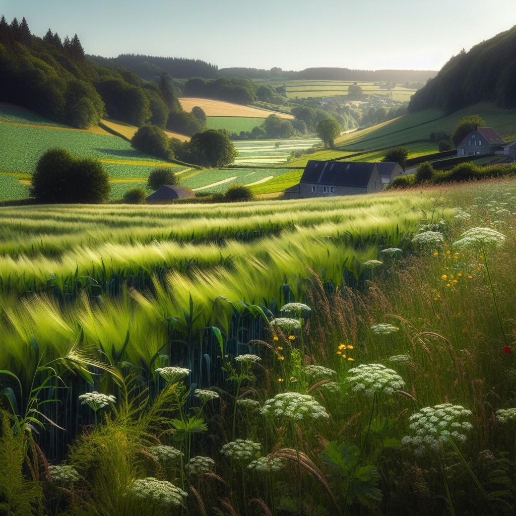 Champ verdoyant en Wallonie illustrant l'harmonie entre agriculture et nature.