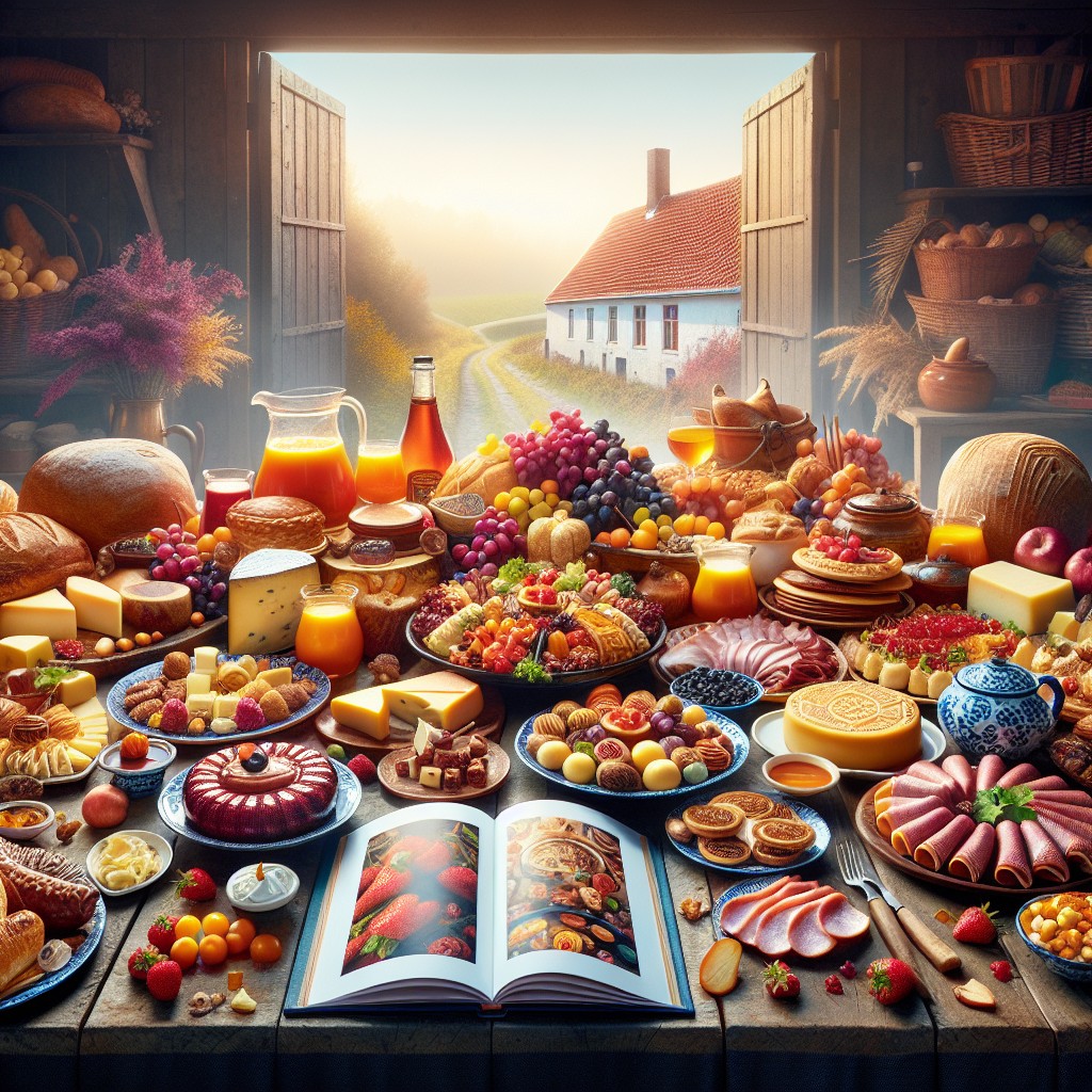 Image de couverture illustrant un festin de spécialités wallonnes traditionnelles avec des plats colorés et appétissants.