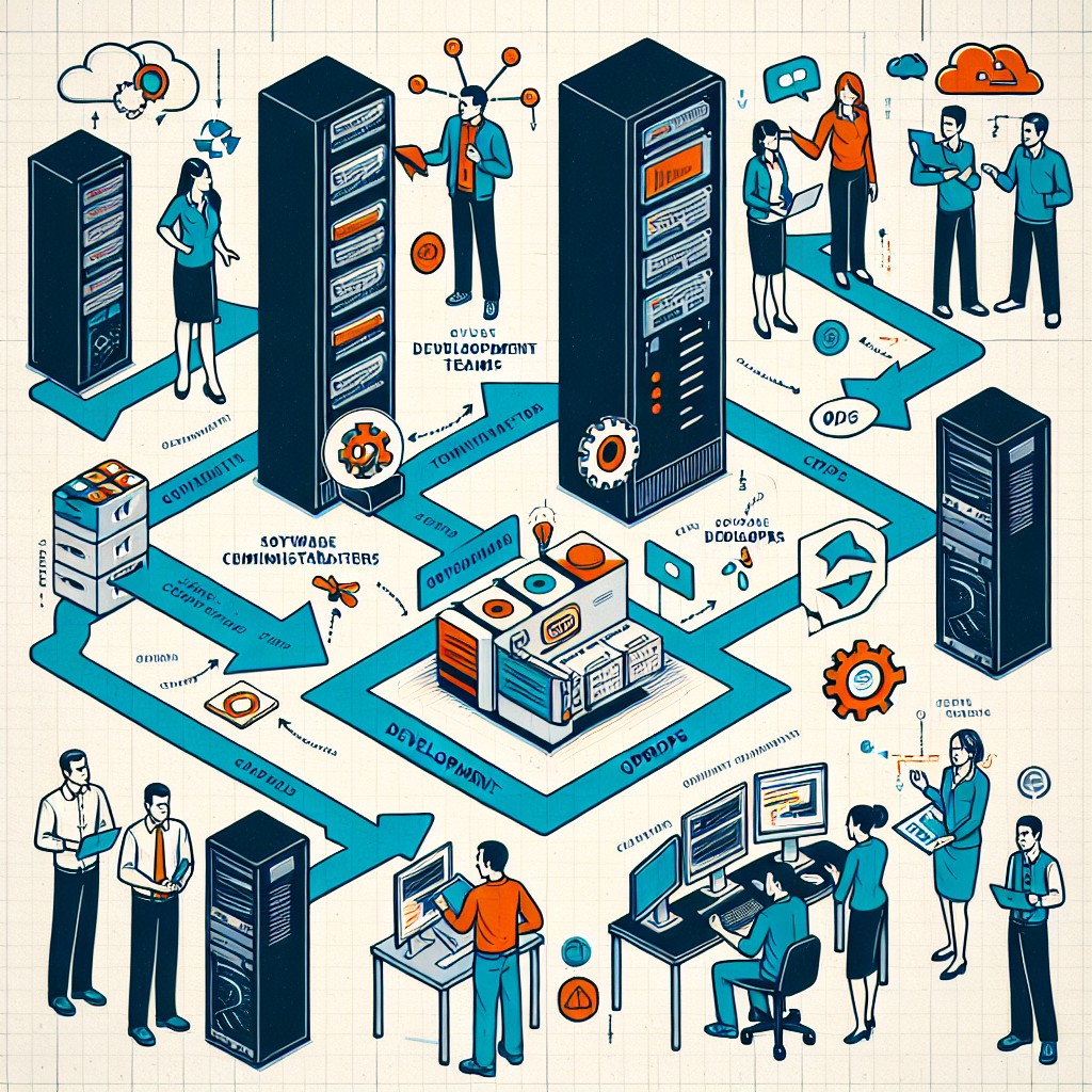 Un schéma illustrant la collaboration entre les équipes de développement et d'opérations dans un environnement DevOps.