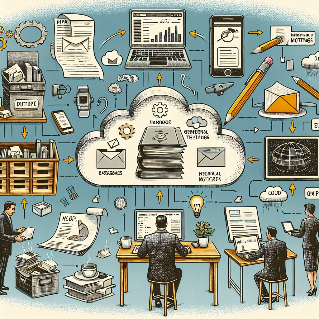 Illustration montrant la transformation numérique d'une petite entreprise avec des outils technologiques modernes en action.