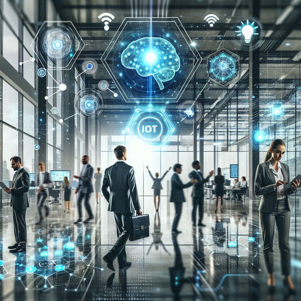 Image représentant la transformation digitale dans une entreprise, montrant des éléments technologiques comme l'IA et l'IoT.