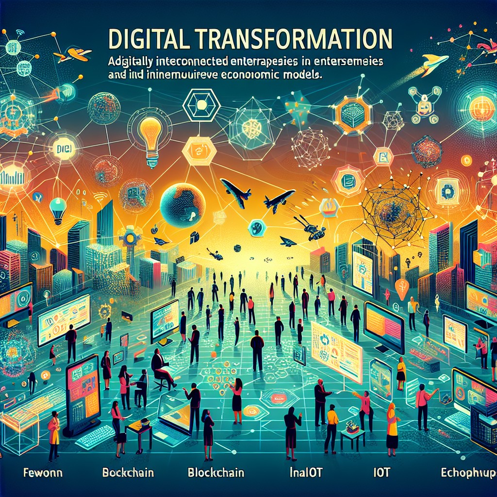 Image de couverture illustrant la transformation numérique en 2024, montrant des entreprises connectées et des modèles économiques innovants.