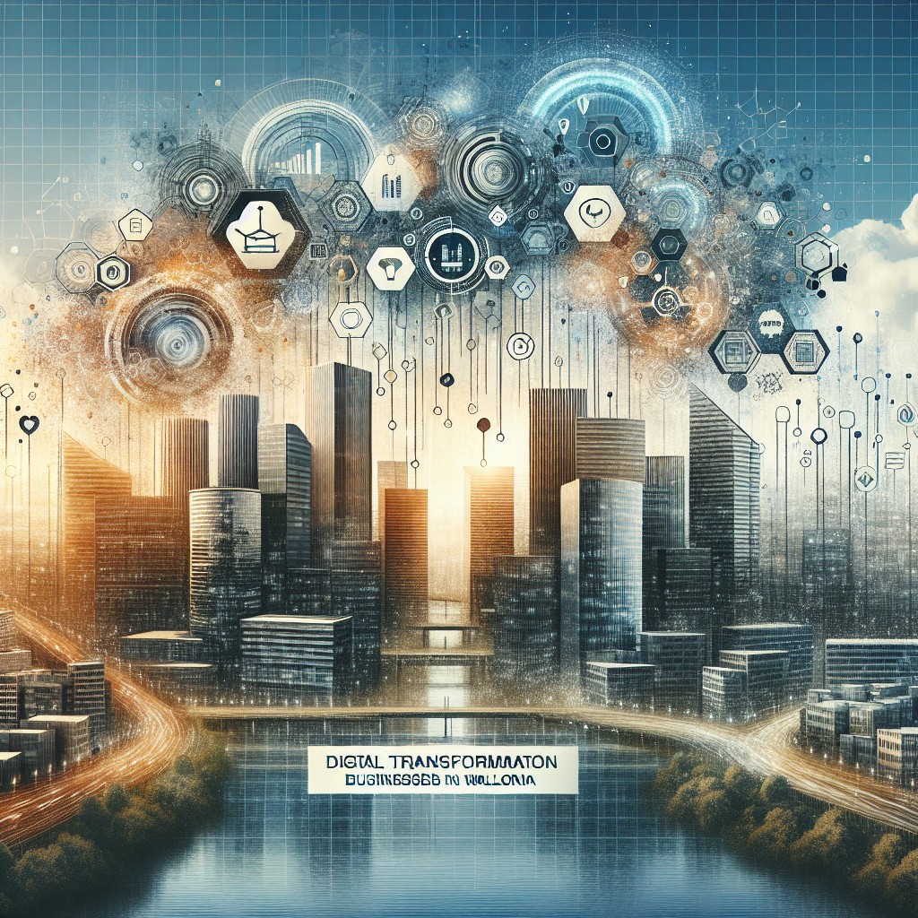 Image de couverture illustrant la transformation digitale des entreprises en Wallonie, avec des éléments technologiques modernes.