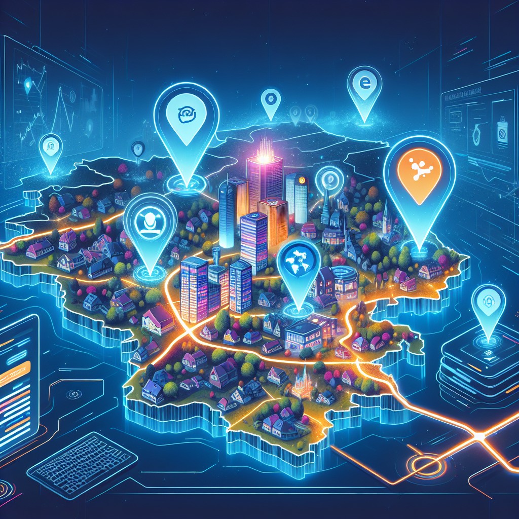 Illustration vibrant montrant une cartographie digitale de la Belgique, soulignant les entreprises locales prospérant grâce au SEO.