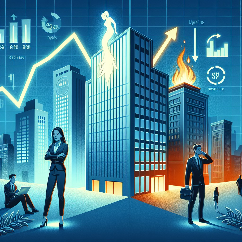 Illustration montrant un contraste entre succès et échec numérique d'entreprises.