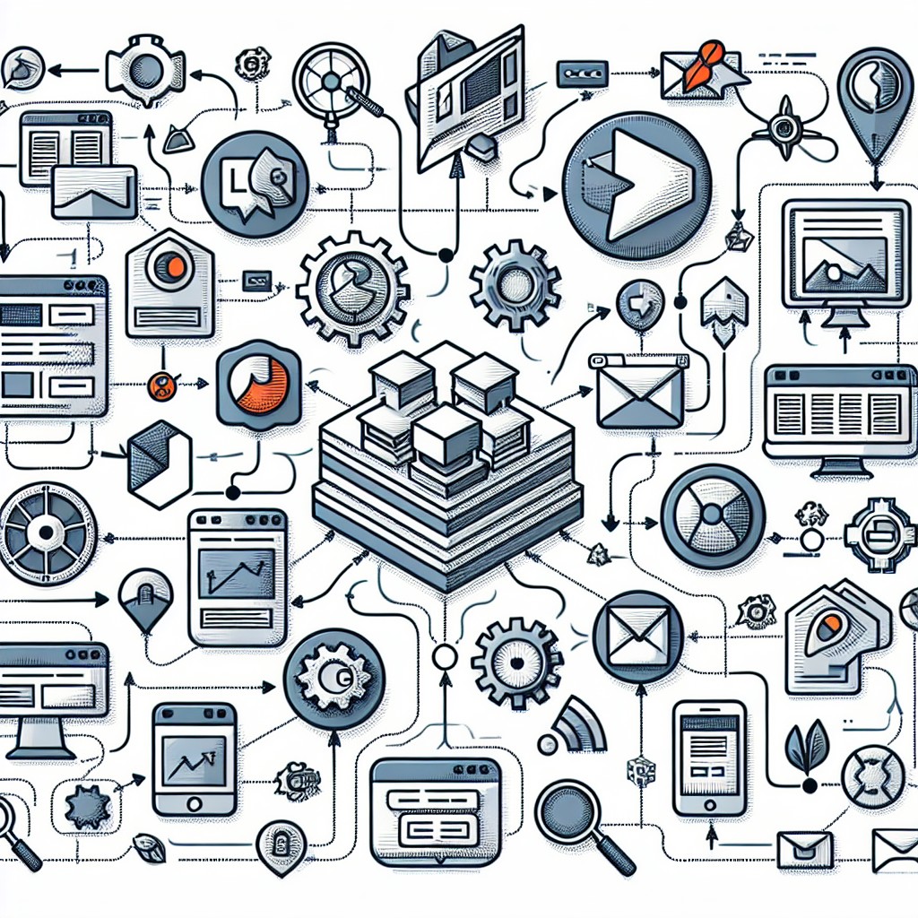 Illustration de divers éléments du netlinking et des backlinks pour le SEO, représentant des sites web reliés entre eux.