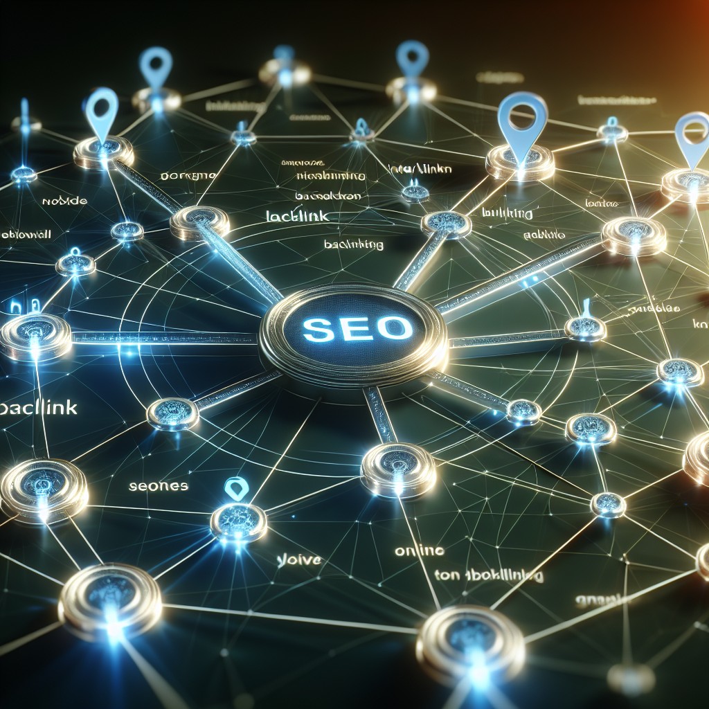 Image illustrant des concepts de SEO et de backlinking, montrant des liens interconnectés symbolisant un réseau en ligne.