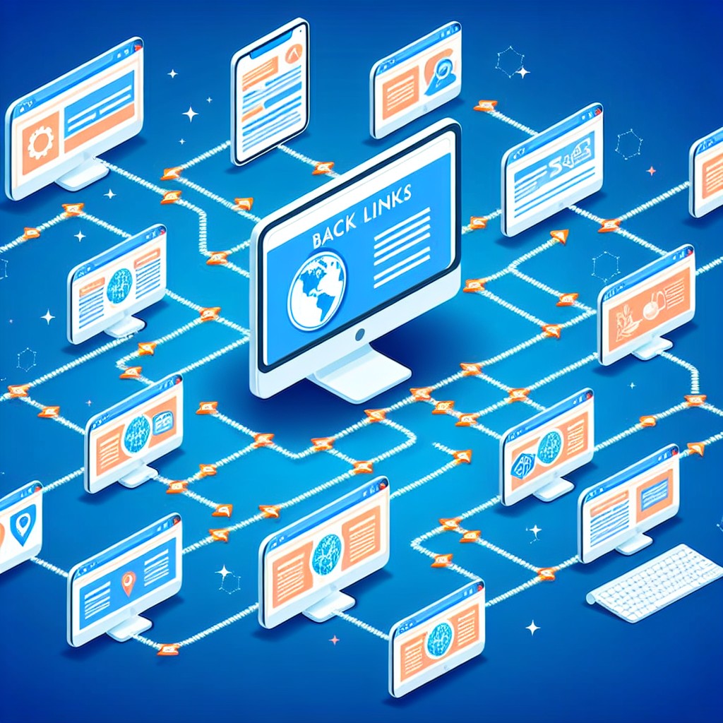 Couverture d'un article sur l'importance des backlinks dans le SEO, montrant des liens hypertextes entre différents sites web spécialisés.