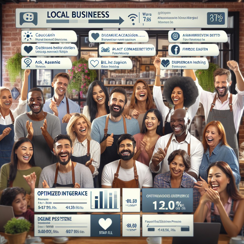 Une entreprise locale heureuse avec des clients satisfaits et une présence en ligne optimisée.