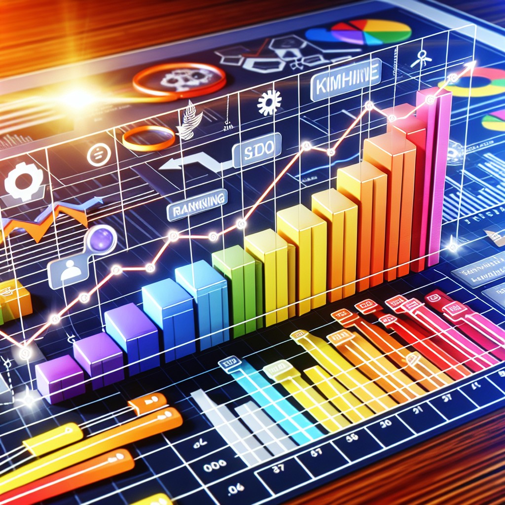 Image représentant des graphes et statistiques de performance SEO, soulignant la croissance de la visibilité en ligne.