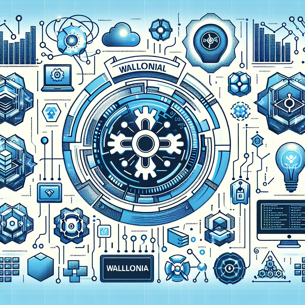 Une illustration mettant en scène des éléments numériques comme des icônes de machine learning et de DevOps, représentant la transformation digitale des entreprises en Wallonie.