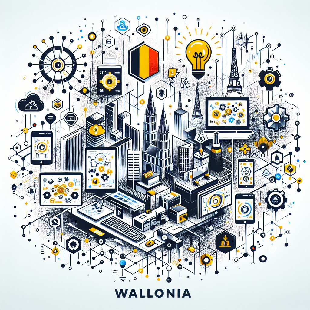 Image de couverture montrant diverses entreprises digitales en Wallonie, symbolisant innovation et succès dans le domaine numérique.