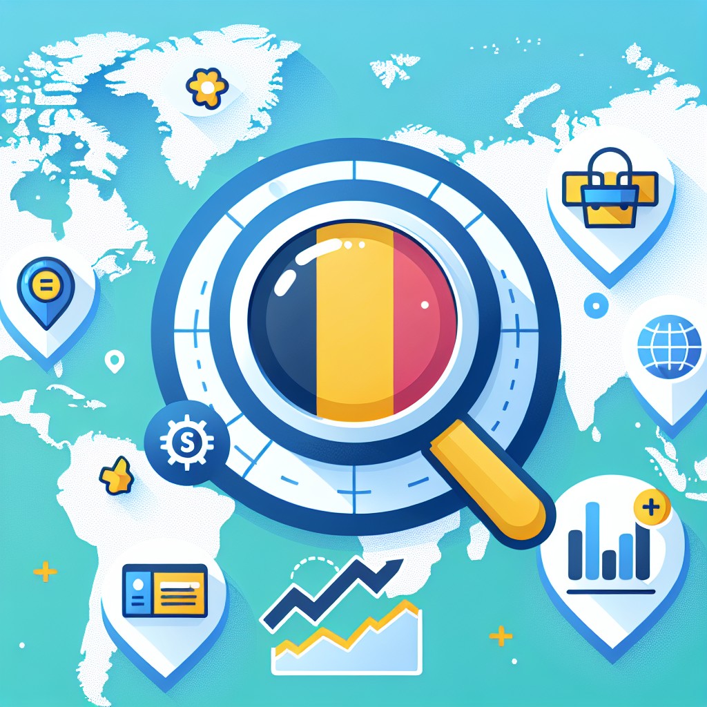 Illustration de la Belgique avec des icônes de SEO, de commerce local et de croissance en ligne