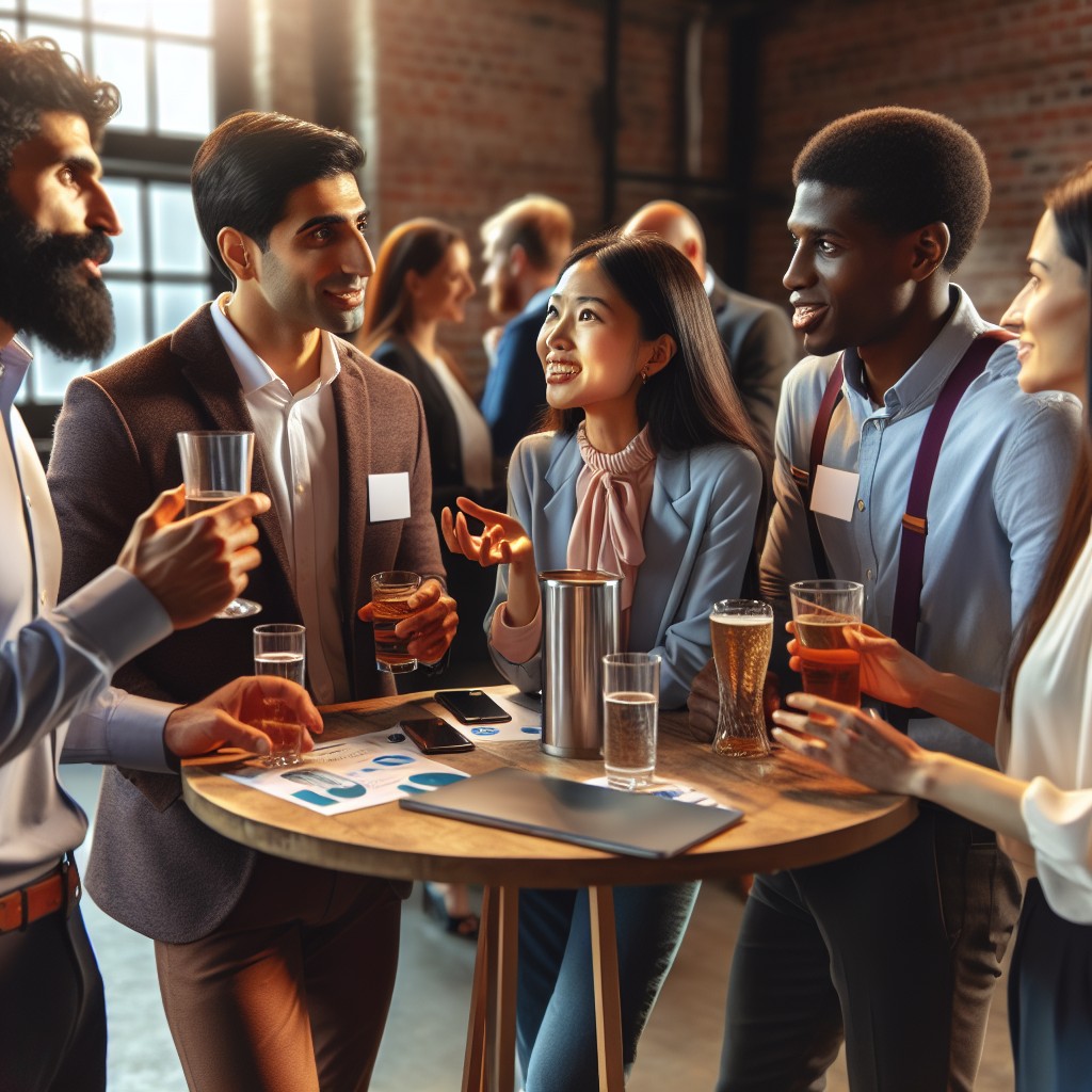 Entrepreneurs discutant et échangeant des idées lors d'un événement networking en Wallonie