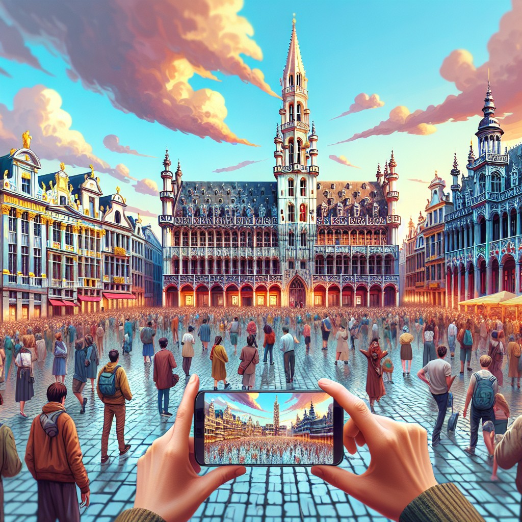 Vue animée de la Grand-Place de Bruxelles intégrée avec éléments de réalité augmentée