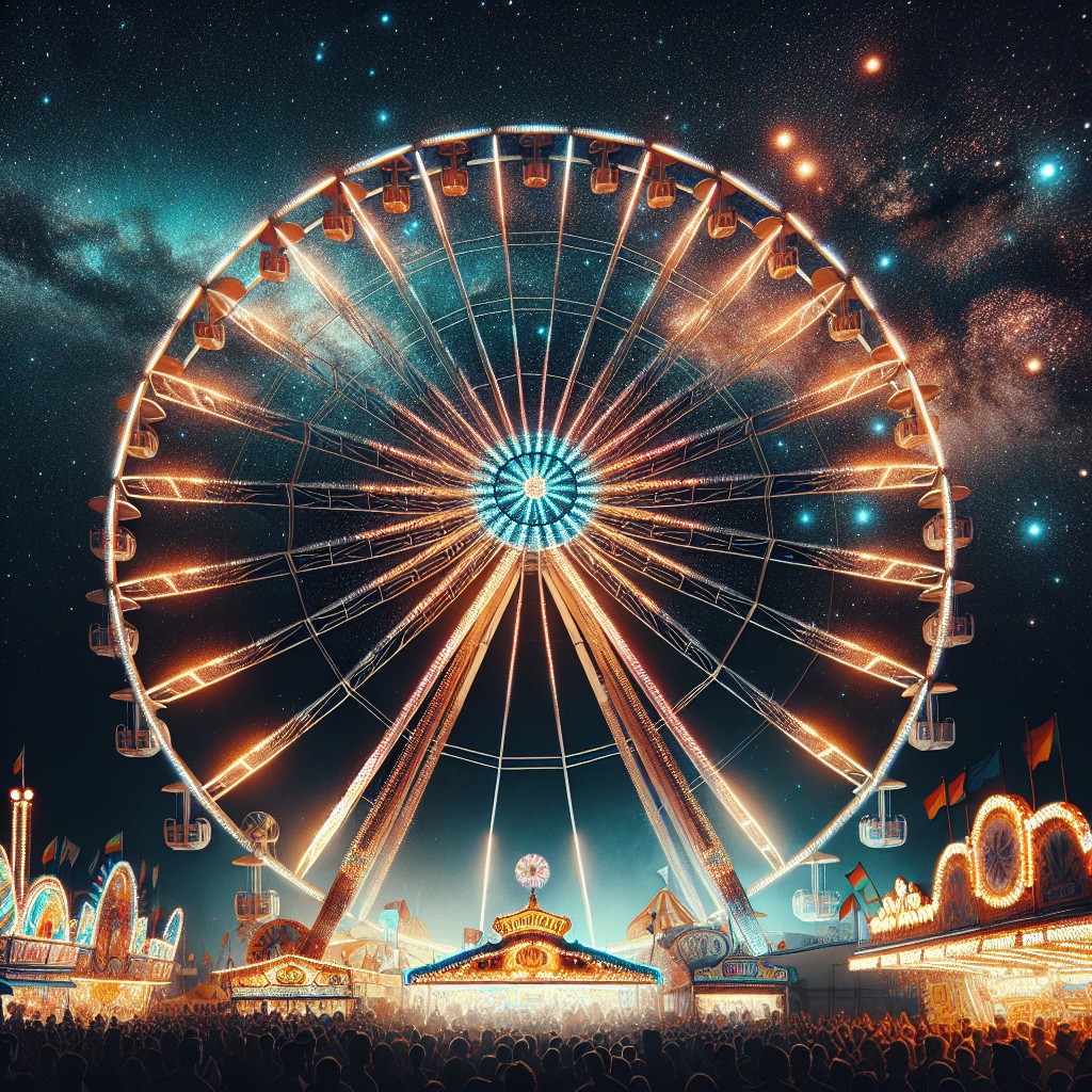 Une grande roue illuminée sur fond de ciel étoilé à la foire en Wallonie.