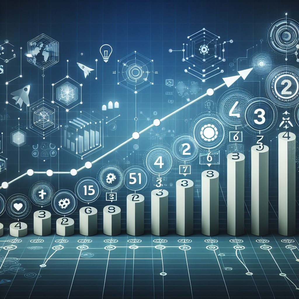 Un graphique représentant la montée vers le succès à travers des objectifs numériques précis, avec des icônes de technologies digitales en fond.