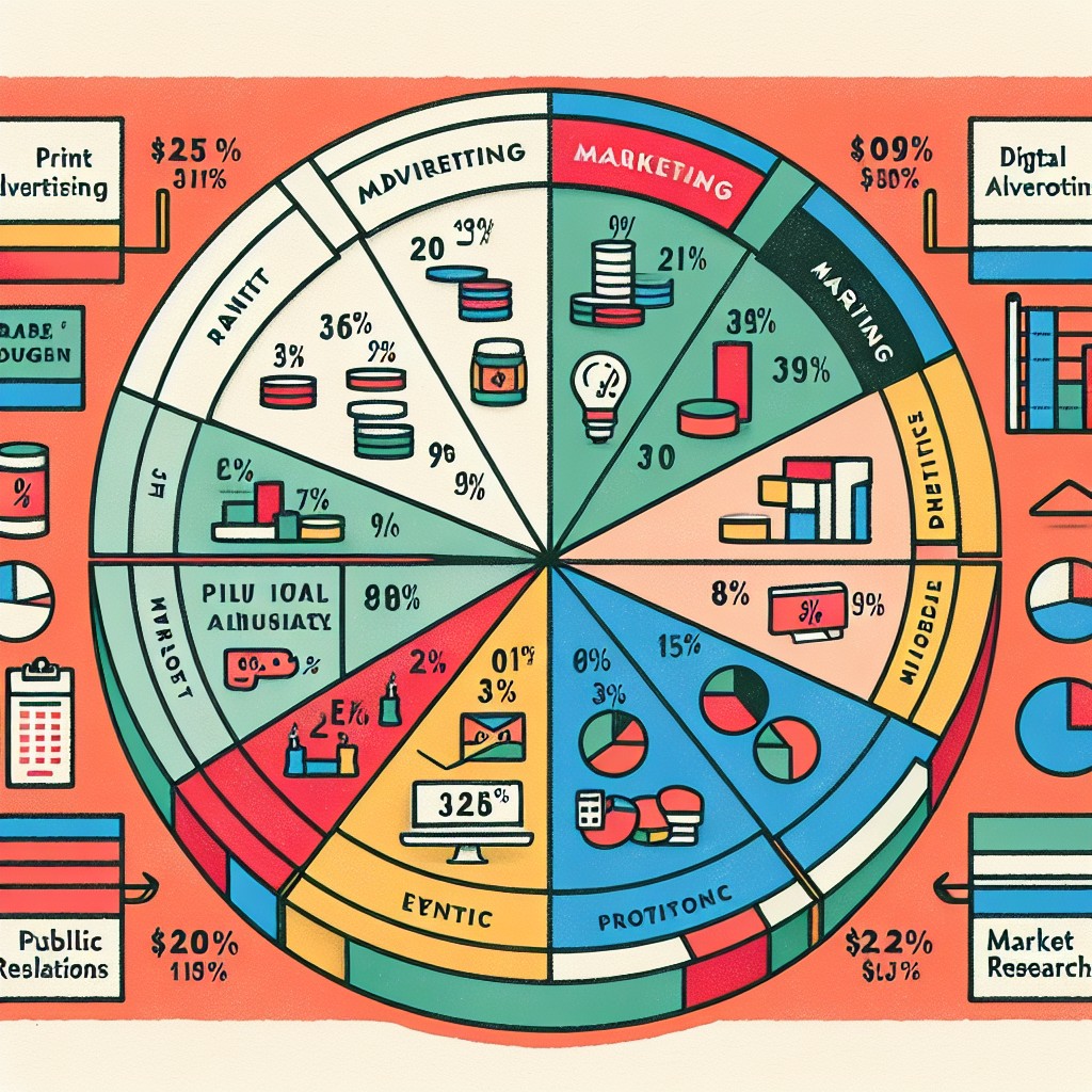 Un graphique illustrant un budget marketing équilibré pour une petite entreprise, avec des segments montrant différentes allocations de dépenses.