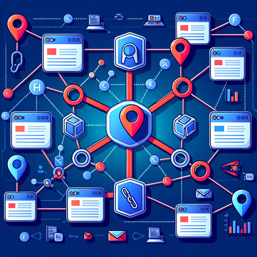 Représentation des backlinks en SEO, illustrant l'interconnexion entre plusieurs sites web dans un réseau digital.