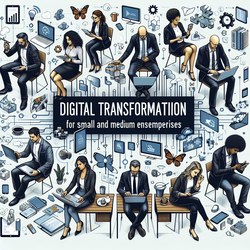 Couverture de l'article sur la transformation digitale pour les PME montrant des entrepreneurs utilisant des technologies modernes.